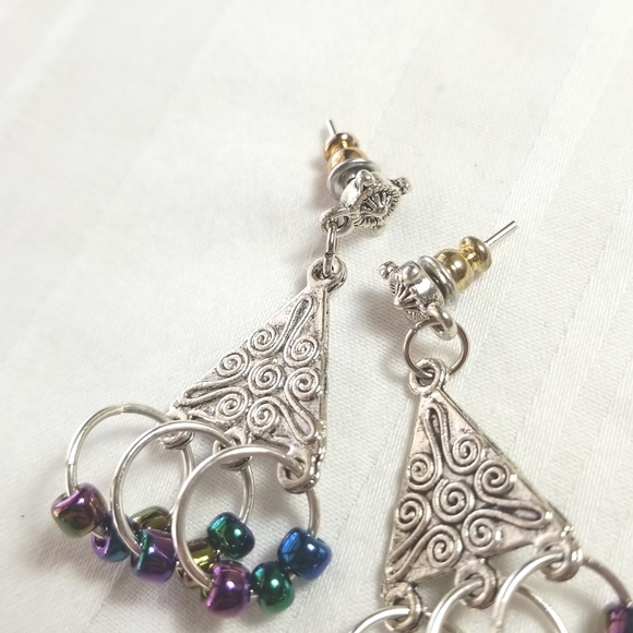 Silver Triangle Hoop Bead Earrings - Picture 3 of 4